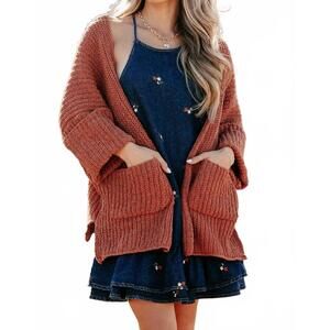 NEW POL saddle rock knit cardigan in rust